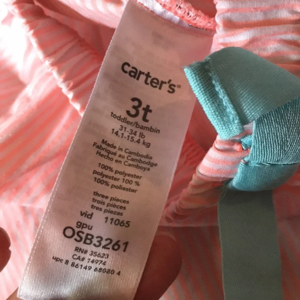 Carter’s Peach and White Thin Striped Pj Bottom with Blue Detail Bow